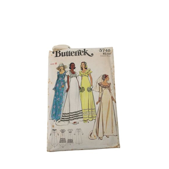 Butterick 5746 Bridal Gown Bridesmaid Dress Pattern Vintage Size 8 93834 - Picture 1 of 3